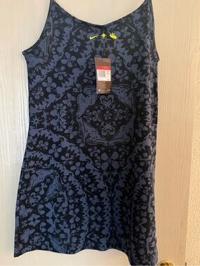 Nike Navy Blue Floral Midi Dress with Neon Logo